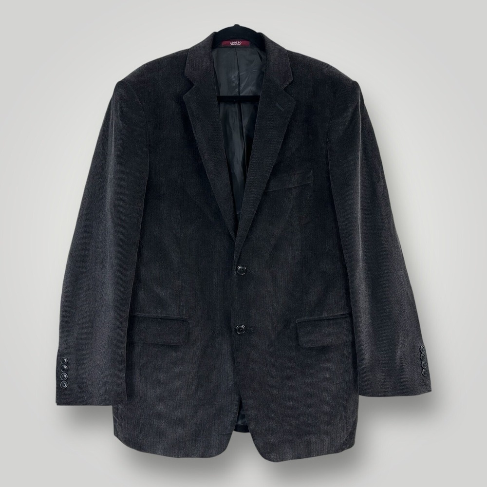ADOLFO Black Corduroy Blazer Mens 42R Lined 2 Button Sport Coat Classic Jacket